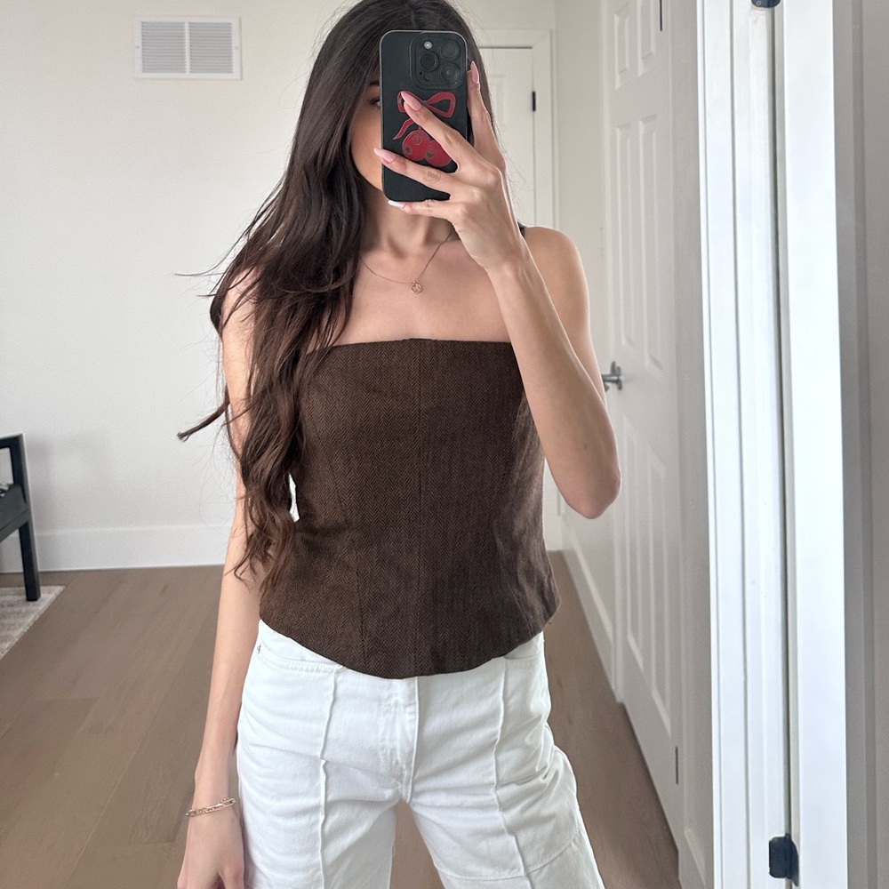Holt Renfrew Brown Herringbone Women's Corset Top